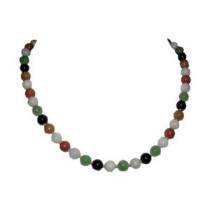 14 kt Gold Multi Colored Jade Bead Necklace
